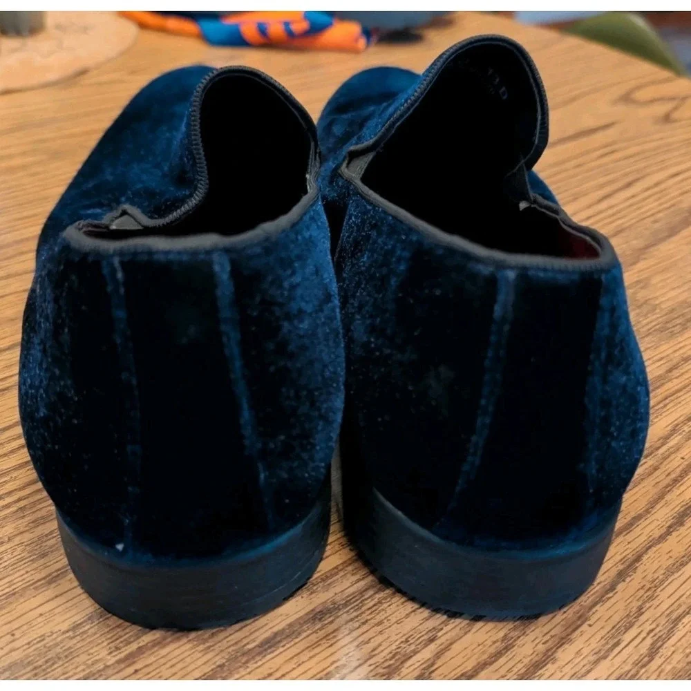 Studio Belvedere Paolo velvet navy blue slip on loafers dress shoes Size 13 D